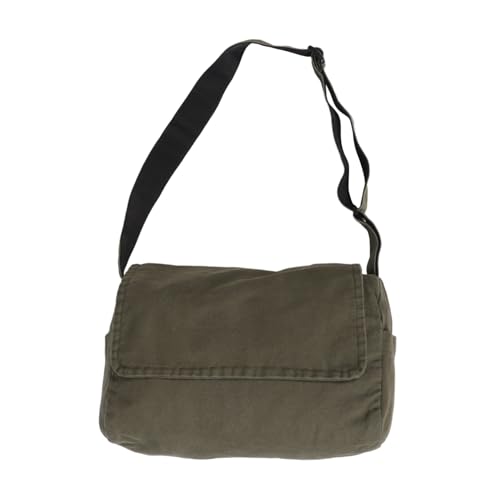 AKOOSY Canvas Umhängetasche Damen Herren Leicht Verstellbar College Crossbody Bag Große Laptoptasche Schultertasche Aus Robustem Canvas Für Arbeit Freizeit Grün von AKOOSY