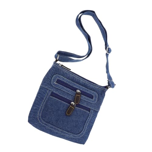 AKOOSY Casual Denim Crossbody Bag Damen Schultertasche Retro Quadratisch mit Mehreren Reißverschlüssen Leichte Handtasche für Alltag Reisen und Freizeit von AKOOSY