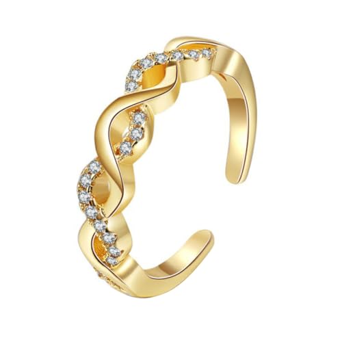 AKOOSY Offener Ring Für Damen Mit Strasssteinen Ästhetisches Flecht-design Verstellbarer Ring Als Schmuckaccessoire Für Alltag Und Party von AKOOSY