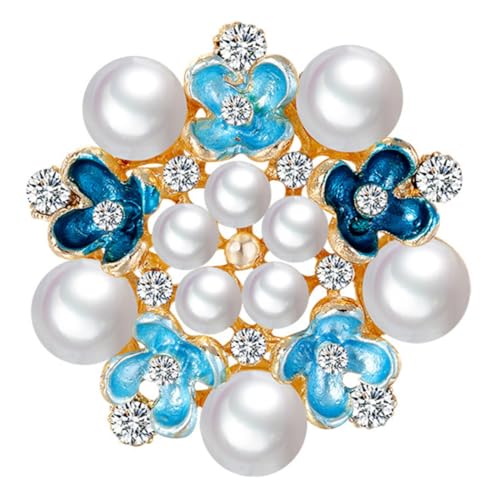 AKOOSY Damen Brosche mit Perlen und Strass Blaue Blumen design Modisches Schmuckaccessoire für Hochzeit Ball und Party Hochwertiger Anstecker für Kleidung und Kleider von AKOOSY