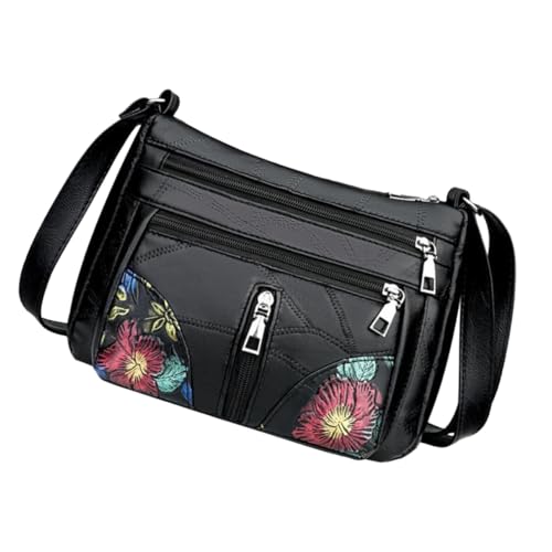 AKOOSY Damen Crossbody Bag aus Synthetischem Material mit Reißverschluss Große Kapazität Leichte Umhängetasche in Schwarz Praktische Schultertasche mit Mehreren Fächern für Alltag und von AKOOSY