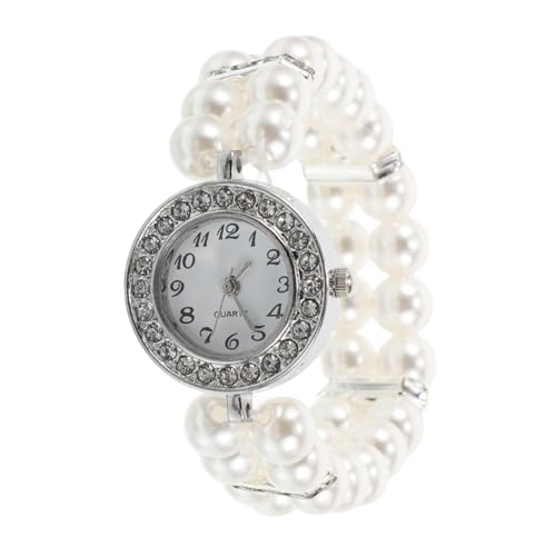 AKOOSY Damen Cuff Uhr mit Doppelseitigen Perlen und Funkelnden Strasssteinen Kratzfestes Armband aus Kunststoff und Legierung Modisches Schmuckstück für Festliche Anlässe und von AKOOSY