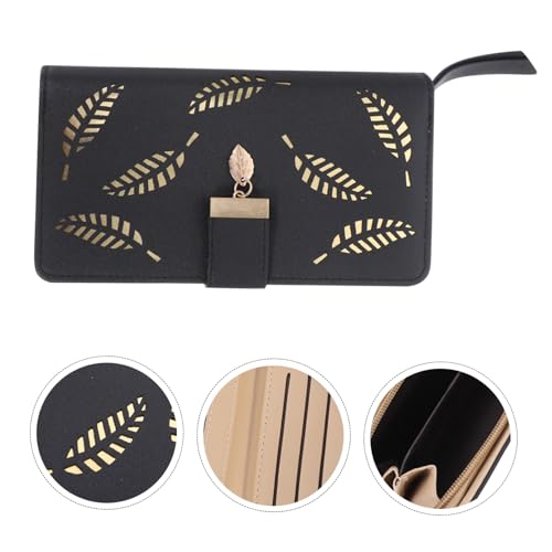 AKOOSY Damen Geldbörse mit Reißverschluss Lange Clutch Portemonnaie für Frauen Große Kapazität Kartenfächer Schwarz Stylische Handtasche für Alltag und von AKOOSY