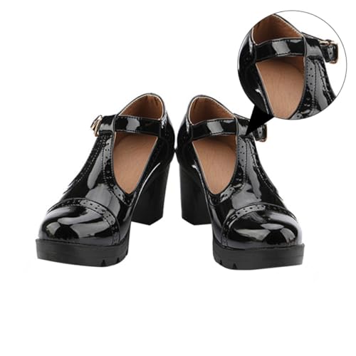 AKOOSY Damen High Heels mit Rundkopf rutschfest Weicher Obermaterial Bequemer Blockabsatz Atmungsaktiv für Arbeit und Alltag Eleganter Pumps Schwarz von AKOOSY