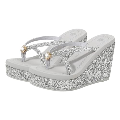 AKOOSY Damen High heel Sandalen mit Funkelnden Pailletten und Diamanten Atmungsaktive Rutschfeste Sommerschuhe für Strand und Freizeit Modische Bequeme Slipper für Drinnen und Draußen von AKOOSY