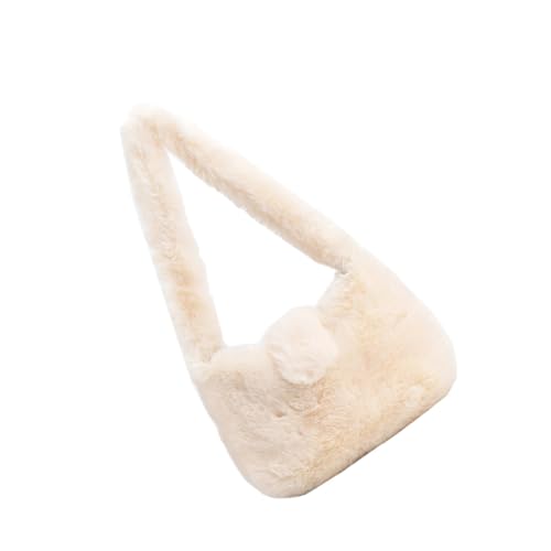 AKOOSY Damen Kuschelige Schultertasche Weiß Plüsch Handtasche Leicht Tragbar Modisch Für Alltag Shopping Reise von AKOOSY