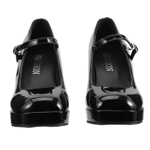 AKOOSY Damen Lederschuhe Schwarze High Heels mit Blockabsatz für Party Arbeit und Festliche Anlässe Stilvolle Strapazierfähige Frauen Schuhe von AKOOSY