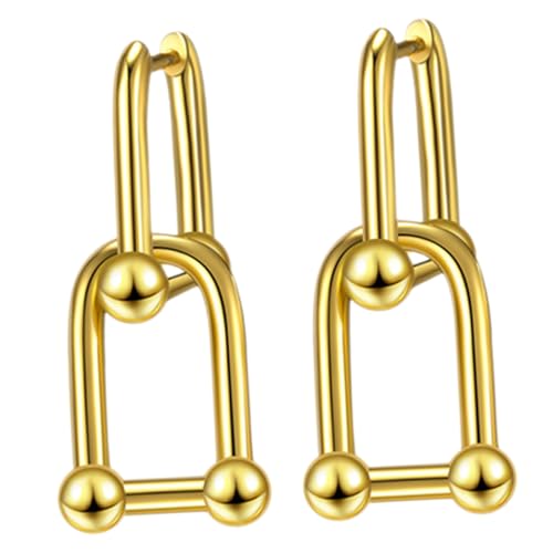 AKOOSY Damen Ohrclips Pferdehuf Design Goldfarbene Clip Ohrringe Ketten Glieder Ohrschmuck für Party Schmuck von AKOOSY