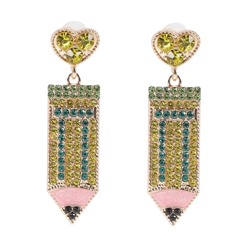 AKOOSY Damen Ohrstecker Herzform Bleistift Design mit Funkelnden Strasssteinen Modische Allergiefreie Legierung Langlebig Perfekter Schmuck für Alltag Schule und Besondere Anlässe von AKOOSY