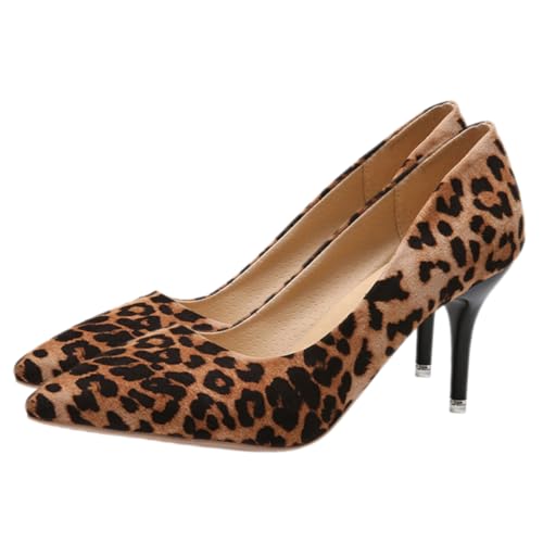 AKOOSY Damen Pumps Leopard Print Hochhackige Single Schuhe Spitzen Zehen Absatzschuhe für Party Büro und Alltag von AKOOSY