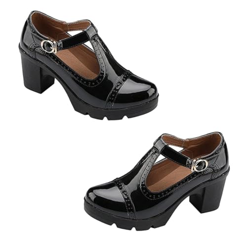 AKOOSY Damen Pumps mit Runder Spitze wasserdichte High Heels mit Breitem Absatz rutschfest Leicht und Atmungsaktiv Geeignet für Arbeit Party und Alltag Schwarz von AKOOSY