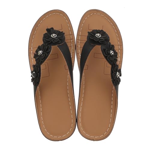 AKOOSY Damen Sandalen PU Material Bequeme Sommerschuhe Strand Sandale mit Rutschfester Sohle Schwarz Geeignet für Freizeit und Strandkleidung von AKOOSY