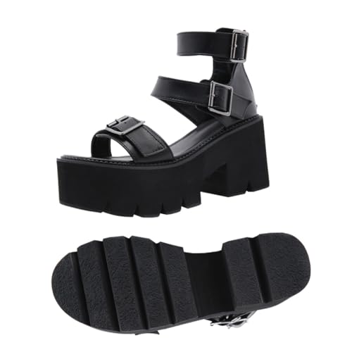 AKOOSY Damen Sandalen Schwarz Chunky Plateau Sommer Sandaletten mit Komfort innensohle und Modischem Design für Damen und Mädchen für Alltag und Freizeit von AKOOSY