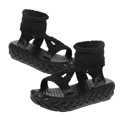 AKOOSY Damen Sandalen Sommer PU Sohle Rutschfest Modisch Vielseitig Tragbar Schwarz Geeignet für Studentinnen und Mädchen von AKOOSY