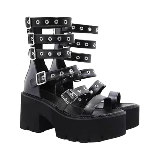 AKOOSY Damen Sandalen mit Dickem Blockabsatz Sommer Schuhe mit Rutschfester Pu sohle Atmungsaktiv und Strapazierfähig Modisch und Komfortabel Geeignet für Strand und Alltag Farbe Schwarz von AKOOSY