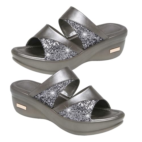 AKOOSY Damen Sandalen mit Dicker Keilsohle Sommerliche Stilvolle Fischmaul Pantoletten für Frauen Bequeme Outdoor Casual Slipper von AKOOSY