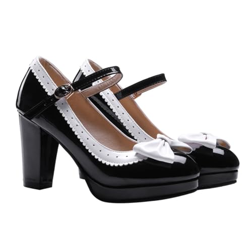 AKOOSY Damen Schuhe mit Schleifen Design Mittelhoher Blockabsatz Rutschfestes Material Weiches Innenfutter für Komfort Modische Herbst Pumps in Schwarz von AKOOSY
