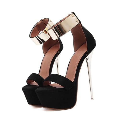 AKOOSY Damen Sommer Sandalen mit Dünnem Absatz Schwarzer Plateau Pumps Rutschfeste Sohle Modische Atmungsaktive Schuhe für Strand und Alltag von AKOOSY