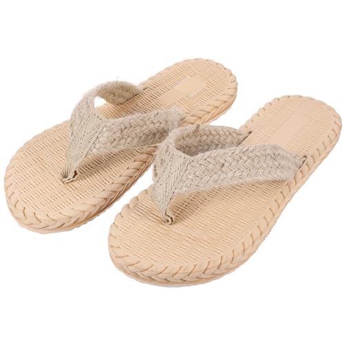 AKOOSY Damen Strand Sandalen Imitation Geflochtene Strohsandalen Flache Sommerschuhe Leicht Casual Flip Flops für Urlaub und Alltag von AKOOSY