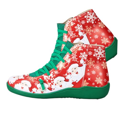 AKOOSY Damen Xmas Short Boots Weihnachtsstiefel Kunstleder Rutschfest Modisch Für Party Alltag von AKOOSY