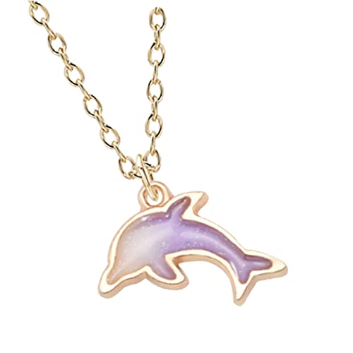 AKOOSY Delfin Halskette Damen Charm Halskette Hautfreundlicher Zartes Design Violetter Anhänger Modisches Schmuckstück für Alltag Freunde zu Weihnachten Valentinstag Muttertag von AKOOSY