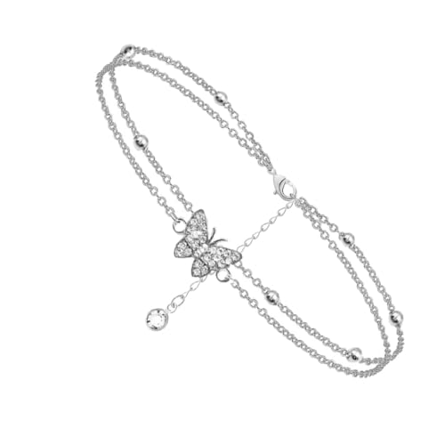 AKOOSY Delikates Damen Fußkettchen mit Funkelnden Zirkonia Doppellagige Schmetterling Fußkette Modisches Sommer Accessoire Langlebig und Vielseitig für Strand und Alltagslook von AKOOSY