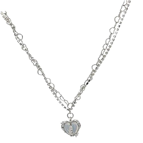AKOOSY Doppelschicht Herz Kette Damen Halskette mit Funkelnden Zirkonia Anhängern Modische Schlüsselbein Schmuck für Frauen Geeignet für Geburtstag Valentinstag von AKOOSY