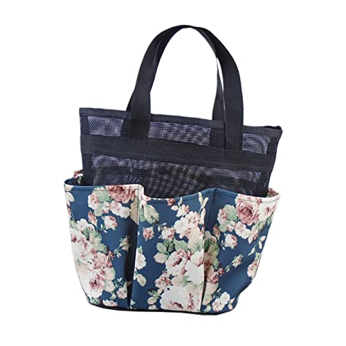 AKOOSY Duschtasche Aus Netzstoff Und Tragbar Bade-Organizer Für Shampoo Gesichtspflege Handtücher Badezusätze Blumenseife Geeignet Für Reisen Schwimmen Fitness Und Bad Marineblau von AKOOSY