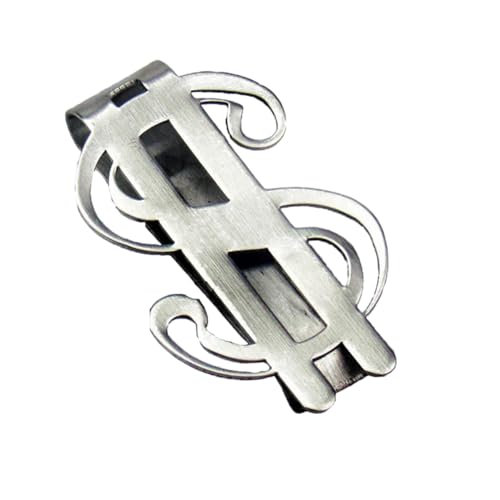 AKOOSY Edelstahl Geldklammer Dollarzeichen Design Doppelseitiger Geldscheinklammer Schlanker Metall Money Clip Geldbeutel Herren und Damen Langlebig Kompakt Bequem für Fronttasche Silber von AKOOSY