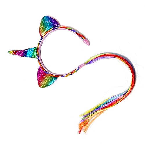 AKOOSY Einhorn Haarreif mit Bunten Kunsthaar Extensions Leichter Formbeständiger Haarschmuck für Kinderparty Kreatives Accessoire für Mädchen Lebendige Festivalstimmung von AKOOSY