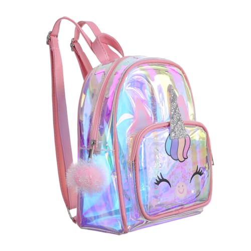 AKOOSY Einhorn Rucksack Transparent Für Junge Mädchen Großes Fassungsvermögen Büchertasche Mit Reißverschluss Als Schultasche Oder Freizeitrucksack Geeignet Mit Cartoon-Einhorn-Design von AKOOSY