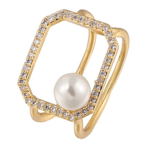 AKOOSY Einstellbarer Offener Perlenring mit Strass Goldfarben Vintage Damenring Modischer Schmuck Verstellbar Elegantes Geschenk für Frauen und Mädchen von AKOOSY