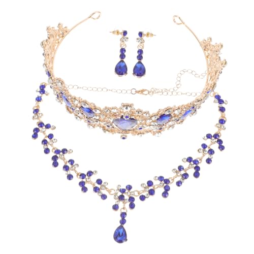 AKOOSY Elegantes Brautschmuck Set Teilig mit Blauem Strass Krone Halskette und Ohrringen Modisches Accessoire für Hochzeiten Partys und Festliche Anlässe Damen Schmuckset für Brautkleid von AKOOSY