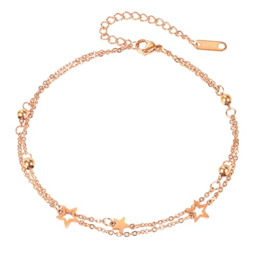 AKOOSY Elegantes Damen Fußkettchen Doppellagig mit Hohlem Stern Design aus Titanstahl Modisch Leicht Kombinierbar Angenehm zu Tragen für Alltag und Besondere Anlässe von AKOOSY