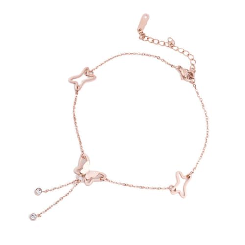 AKOOSY Elegantes Damen Fußkettchen aus Titanstahl mit Funkelndem Schmetterlings Dekor Verstellbare Langlebige Fußkette in Roségold Modischer Schmuck für Frauen und Mädchen im Boho Stil von AKOOSY