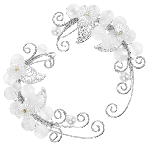 AKOOSY Elfenohren Ohrclips für Damen und Mädchen nicht Piercings Leichte Handgefertigte Ohrhänger mit Perlen Blumendekor Modische Ohrringe für Hochzeit Party Cosplay und Alltag von AKOOSY