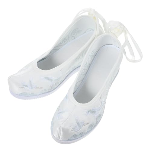AKOOSY Ethnische Bestickte Hanfu Schuhe mit Keilabsatz Weiße Atmungsaktive Stoffschuhe für Mädchen Bequeme rutschfeste Sohle Traditionell Inspiriert Geeignet für Sommer und Kulturelle von AKOOSY