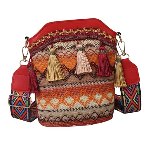 AKOOSY Ethnische Schultertasche Damen Bestickte Umhängetasche Handytasche Praktische Crossbody Bag mit Reißverschluss Geräumige Stofftasche für Shopping Freizeit Reisen Rot AKOOSY Ethnische Schultertasche Damen Bestickte Umhängetasche Handytasche Praktische Crossbody Bag mit Reißverschluss Geräumige Stofftasche für Shopping Freizeit Reisen Rot von AKOOSY