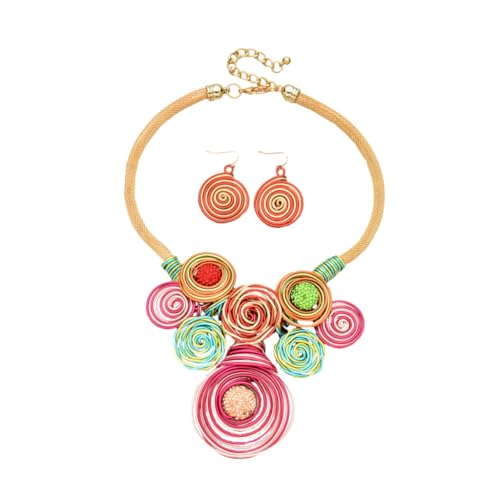 AKOOSY Ethnisches Schmuckset Damen Halskette und Ohrringe Farbige Statement kette Handgefertigt Boho Stil Modischer Modeschmuck für Festliche Anlässe und Alltag von AKOOSY