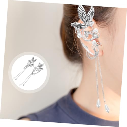 AKOOSY Fairy Ohrklemmen mit filigraner Verzierung Lange Quaste Ohrhänger Damen Ohrschmuck Stilvolle Ohrklemme für Frauen Schmuck von AKOOSY