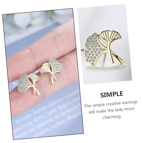 AKOOSY Ginkgo Ohrstecker Damen Ohrschmuck Zirkonia Ohrstecker Silberfarbig Kleine Ohrhänger Elegant Schmuck für Alltag und Feier von AKOOSY
