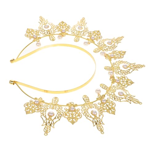 AKOOSY Goldene Braut Haarreif mit Dramatischer Perlenkrone Auffälliger Haarschmuck für Hochzeit Brautjungfern und Festliche Events Komfortabel und Elegant für Damen von AKOOSY