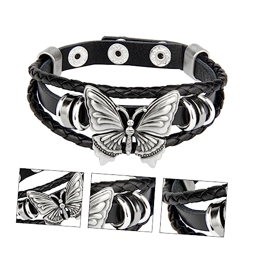 AKOOSY Gothic Cuff Armband mit Schmetterlingen für Männer und Frauen Verstellbares Handgelenksband Mehrlagiges Geflochtenes Wristbangle Robust und Hautfreundlich von AKOOSY
