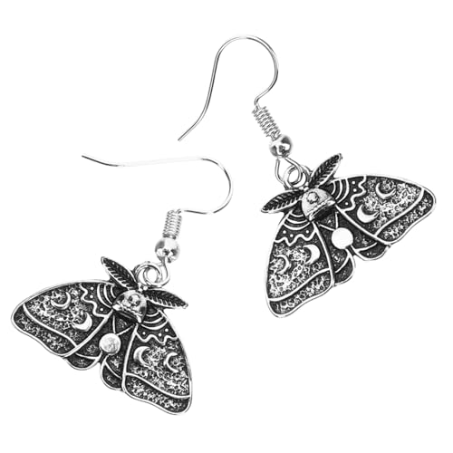 AKOOSY Gothic Ohrhänger Damen Schmuck Leichtes Langlebiges Legierungs Design mit Mond und Mottomuster Auffällige Ohrstecker für Alltag und Party in Antikem Silber von AKOOSY
