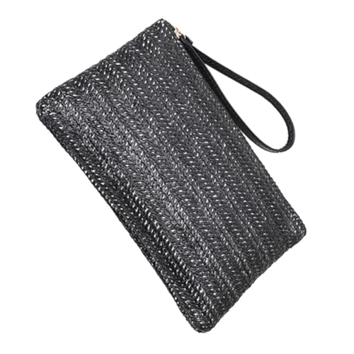 AKOOSY Große Damen Stroh Handtasche mit Reißverschluss Vielseitige Umhängetasche für Münzen und Geld Tragbare Clutch mit Armband Waschbare Portemonnaie Tasche für Alltag und Festivals von AKOOSY