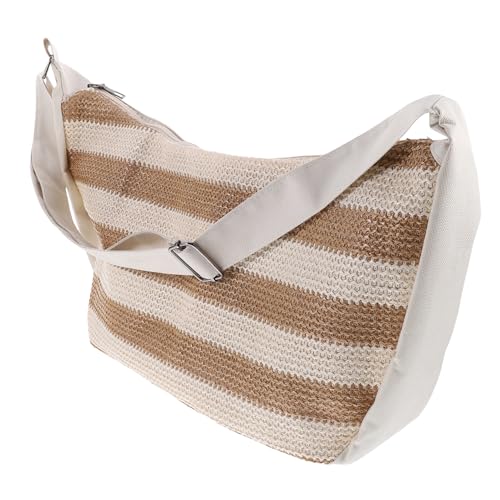 AKOOSY Große Kapazität Crossbody Bag Damen Strohtasche Geflochtene Umhängetasche mit Einzelschulterriemen Sommer Strandtasche für Alltag Reise Urlaub Leichte Woven Purse in Khaki von AKOOSY