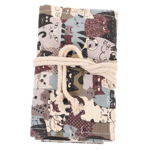 AKOOSY Großes Federmäppchen aus Canvas mit Niedlichem Katzenmuster Rollbar Langlebig und Praktischer Stiftehalter für Schule und Künstler Fächer Handgefertigt Leicht zu Transportieren von AKOOSY