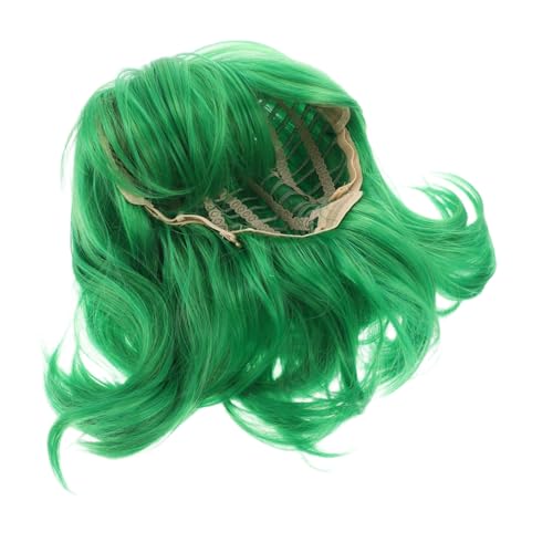 AKOOSY Grüne Kurze Perücke mit Welligem Haar und Kreativem Schal Realistisch Verarbeitet für Kostümspiele Partys und Rollenspiele Geeignet von AKOOSY