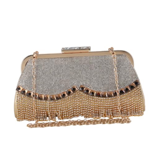AKOOSY Handgefertigte Abend Clutch Handtasche mit Strassbesatz Damen Party Tasche in Gold Große Kapazität für Handy Schlüssel Kosmetik Modisch und Vielseitig für Festliche Anlässe von AKOOSY