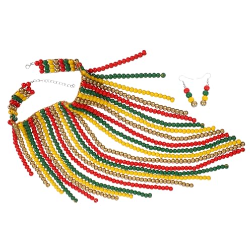 AKOOSY Handgefertigte Holzperlenkette Retro Ethnischer Statement Schmuck für Frauen Bunte Boho Halskette Langlebig Komfortabel Vielseitig für Alltag und Festlichkeiten von AKOOSY